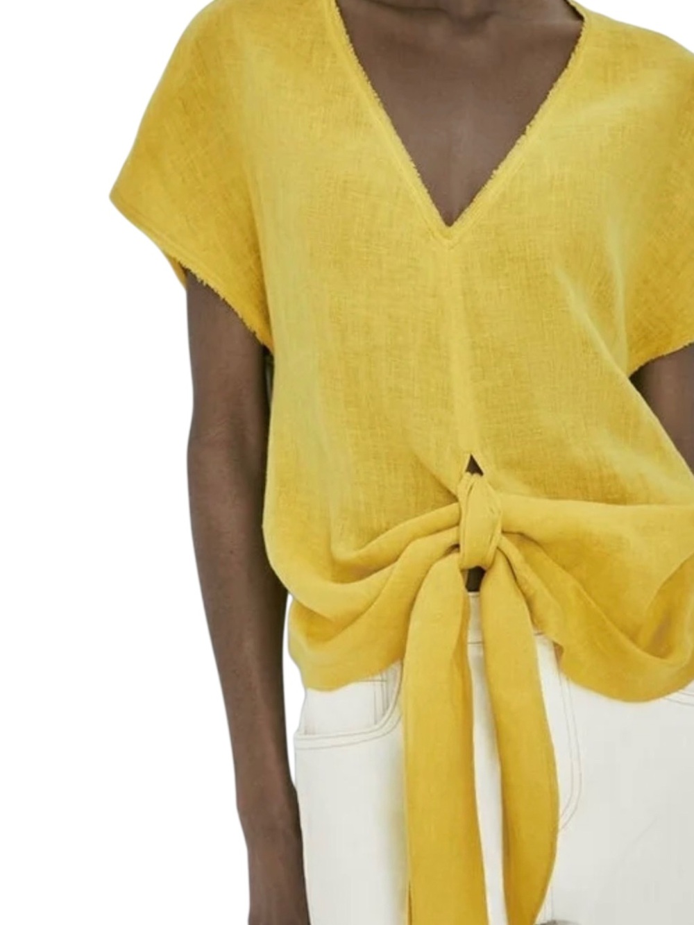 Massimo Dutti Linen Blend Knotted Top — Yellow — Size XS
